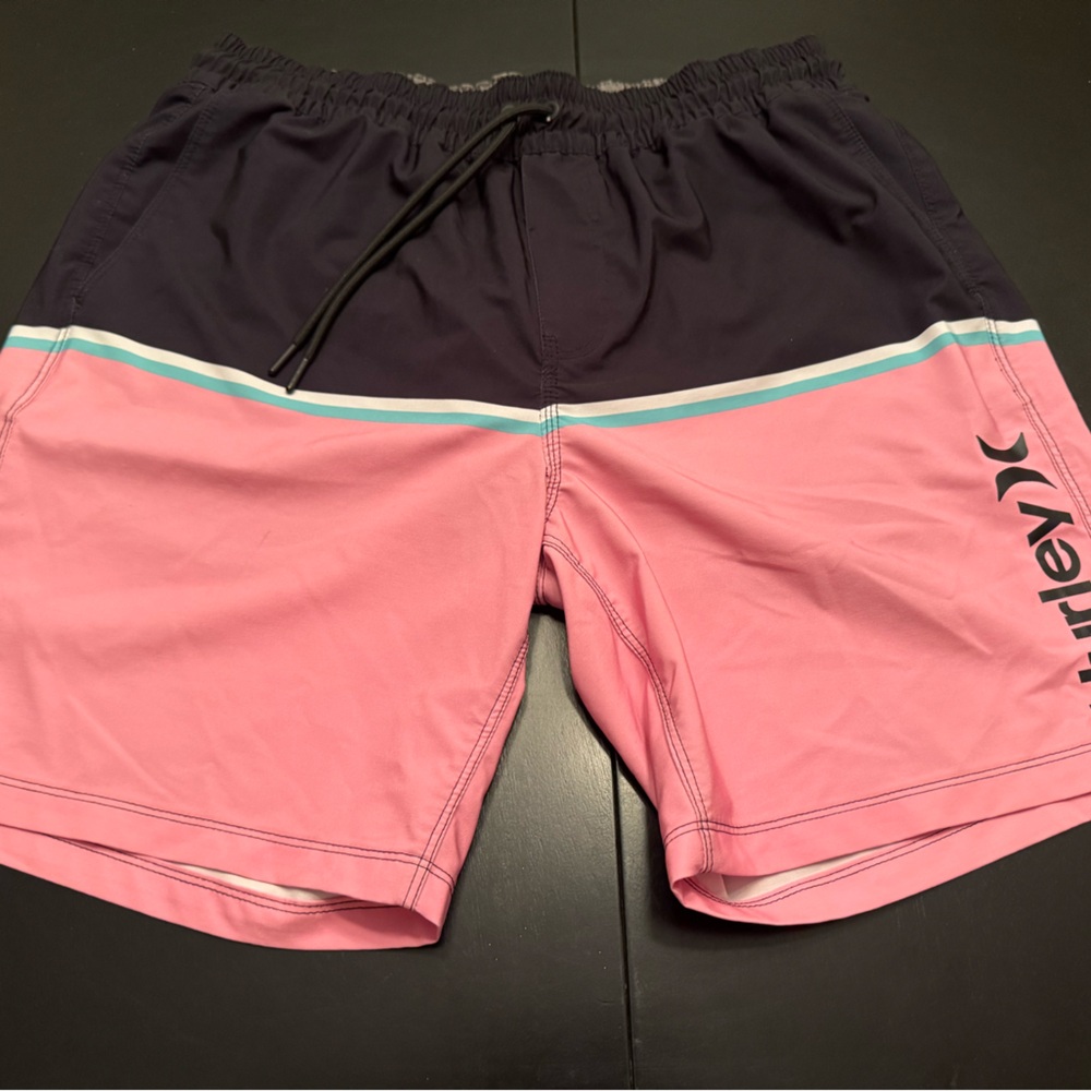 Hurley Pink and Navy Contrast Stripe Swim Shorts